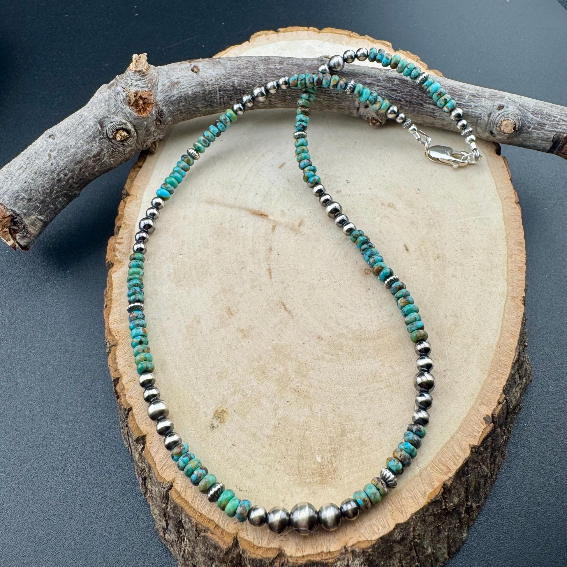Navajo Pearl Turquoise Necklace, Sterling Silver Gemstone Southwestern Style Necklace