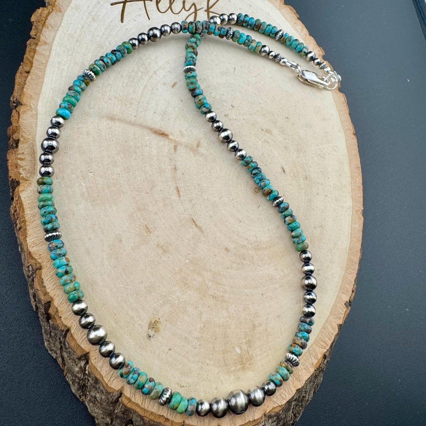 Navajo Pearl Turquoise Necklace, Sterling Silver Gemstone Southwestern Style Necklace