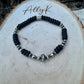 Navajo Pearl Onyx Bracelet | Elegant Sterling Silver Gemstone Stretch Bracelet