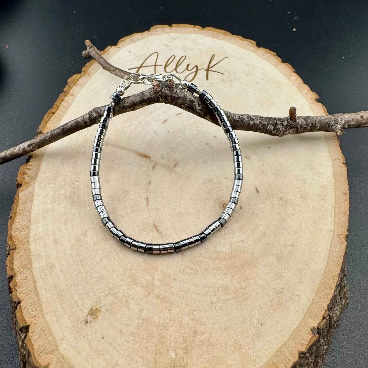 Hematite Sterling Silver Bracelet – Unisex Grounding Jewelry | Stackable and Handcrafted