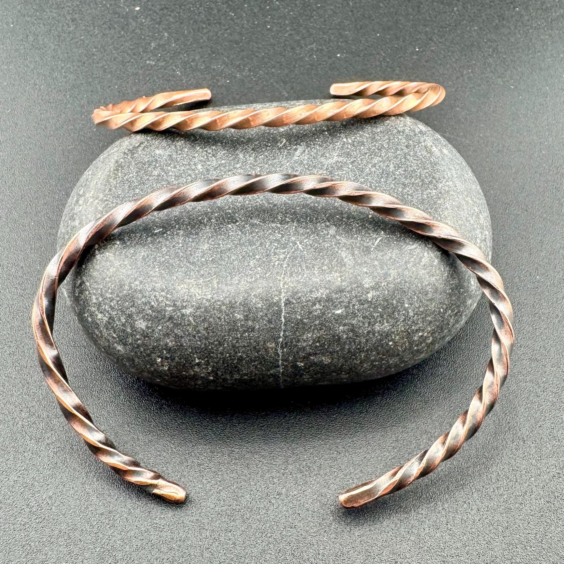 Handmade Copper Twisted Wire Cuff Bracelet - Artisan Unique Design, Oxidized or Shiny Finish