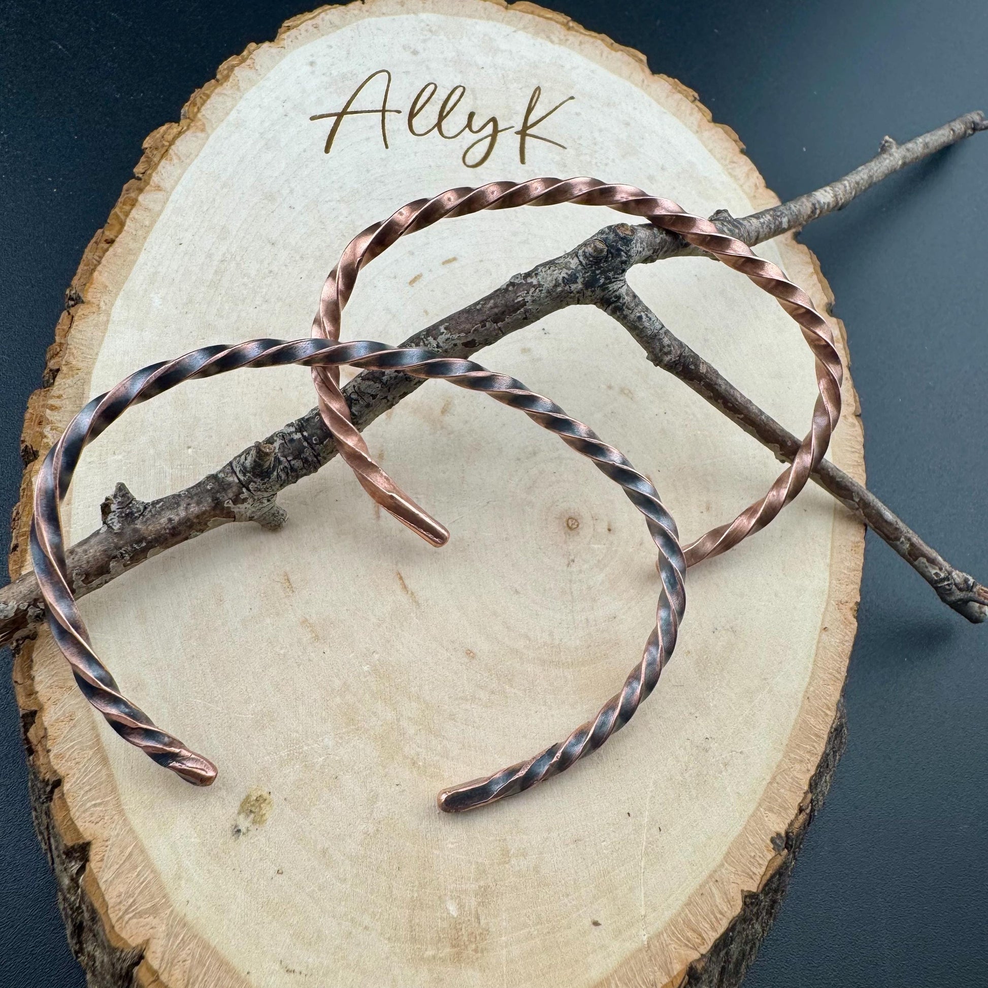 Handmade Copper Twisted Wire Cuff Bracelet - Artisan Unique Design, Oxidized or Shiny Finish
