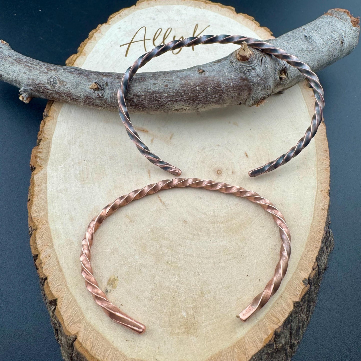 Handmade Copper Twisted Wire Cuff Bracelet - Artisan Unique Design, Oxidized or Shiny Finish