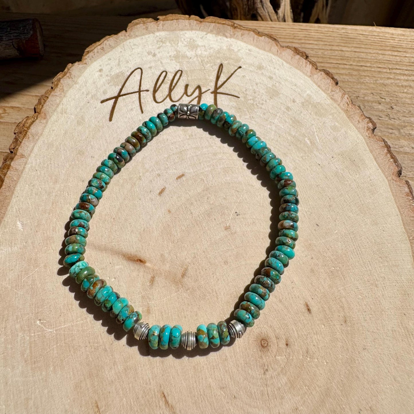 Turquoise Beaded Stretch Bracelet | Sterling Silver Gemstone Jewelry