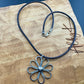 Handmade Sterling Silver Flower Pendant on Genuine Leather Necklace