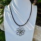 Handmade Sterling Silver Flower Pendant on Genuine Leather Necklace