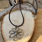 Handmade Sterling Silver Flower Pendant on Genuine Leather Necklace