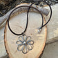 Handmade Sterling Silver Flower Pendant on Genuine Leather Necklace