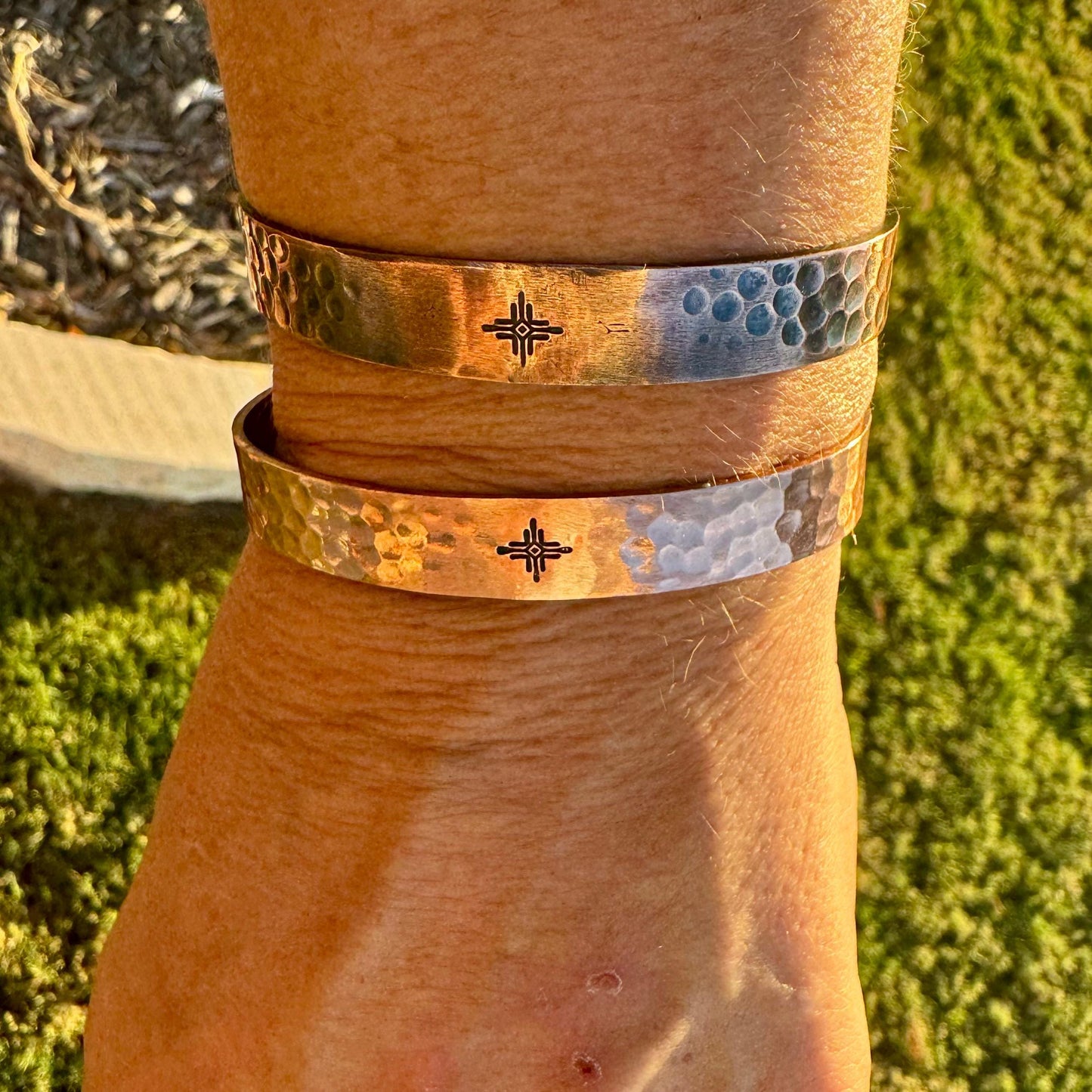 Handcrafted Copper Cuff Bracelet – Southwest Zia Design, Hammered Style, Oxidized or Shiny Finish