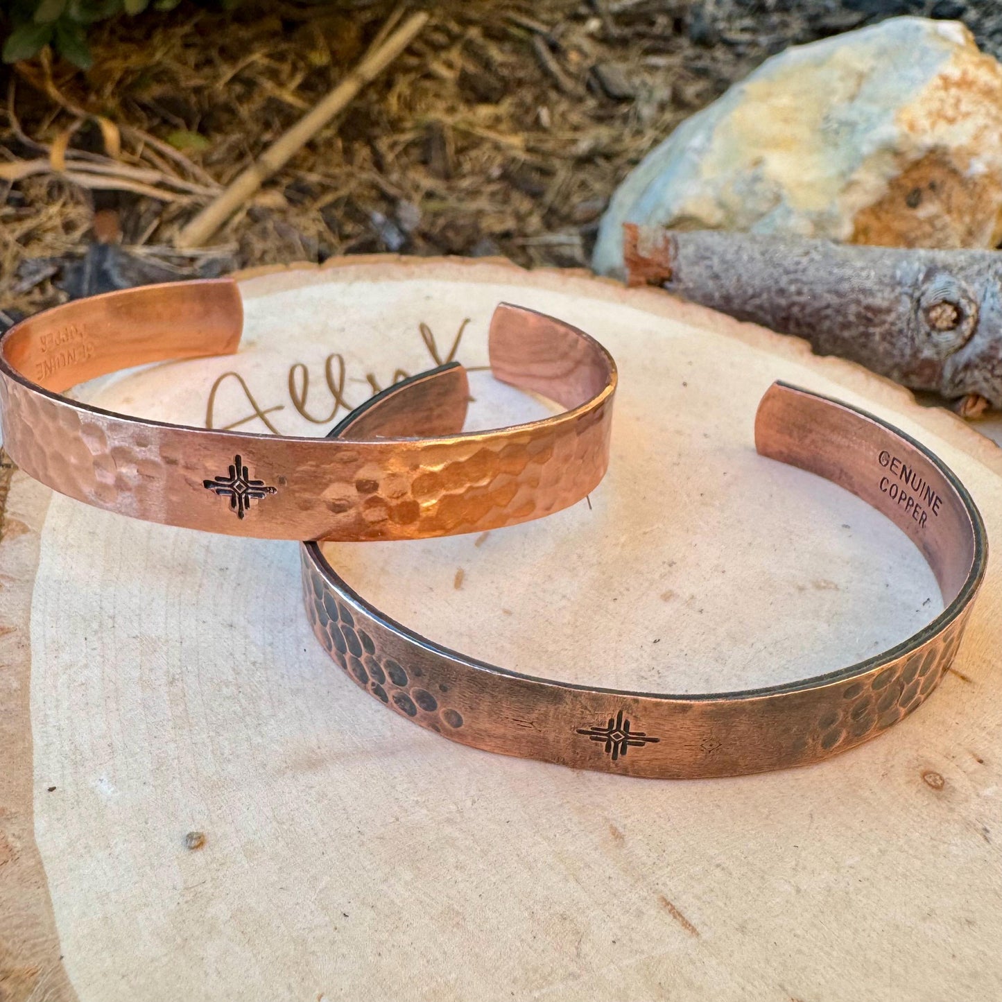 Handcrafted Copper Cuff Bracelet – Southwest Zia Design, Hammered Style, Oxidized or Shiny Finish