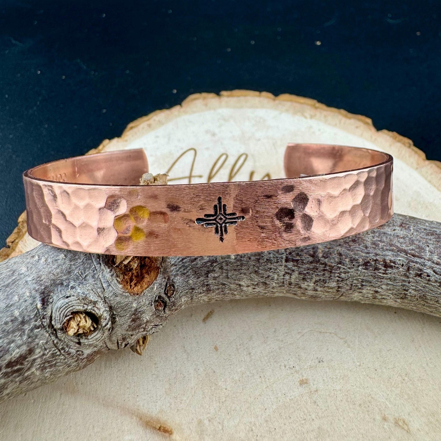 Handcrafted Copper Cuff Bracelet – Southwest Zia Design, Hammered Style, Oxidized or Shiny Finish