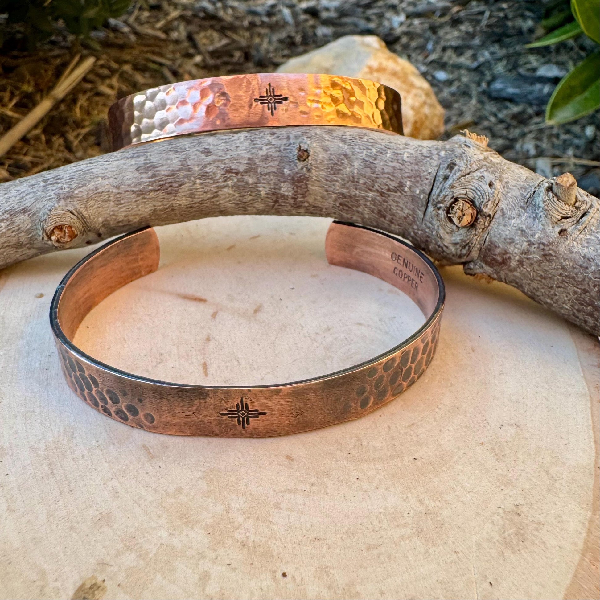 Handcrafted Copper Cuff Bracelet – Southwest Zia Design, Hammered Style, Oxidized or Shiny Finish