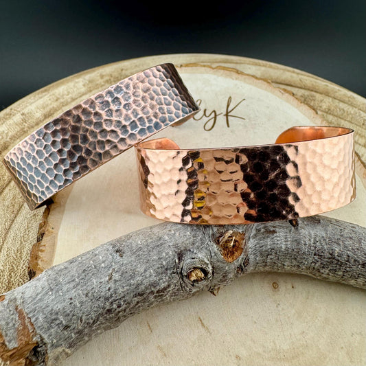 Handcrafted Copper Cuff Bracelet - Artisan Hammered Style with Oxidized or Shiny Finish