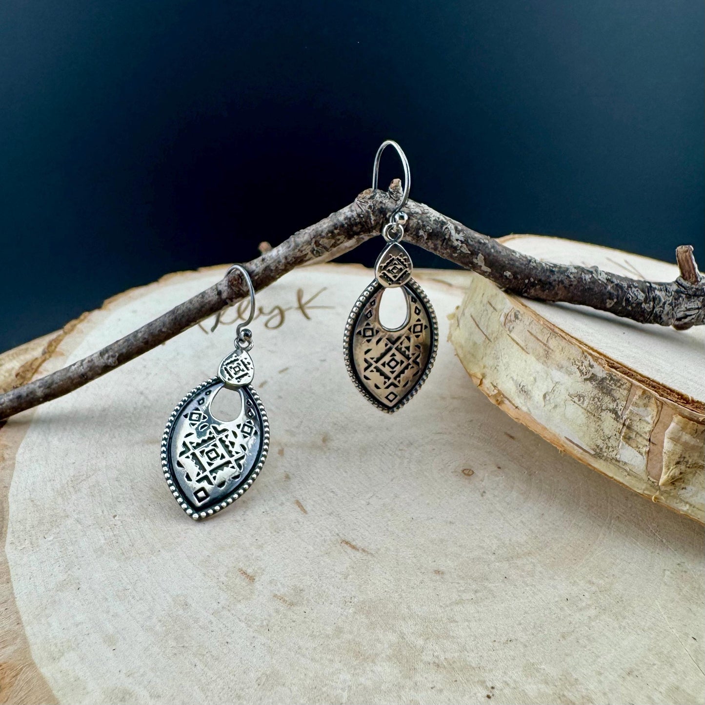 Sterling Silver Tribal Stamped Oval Earrings