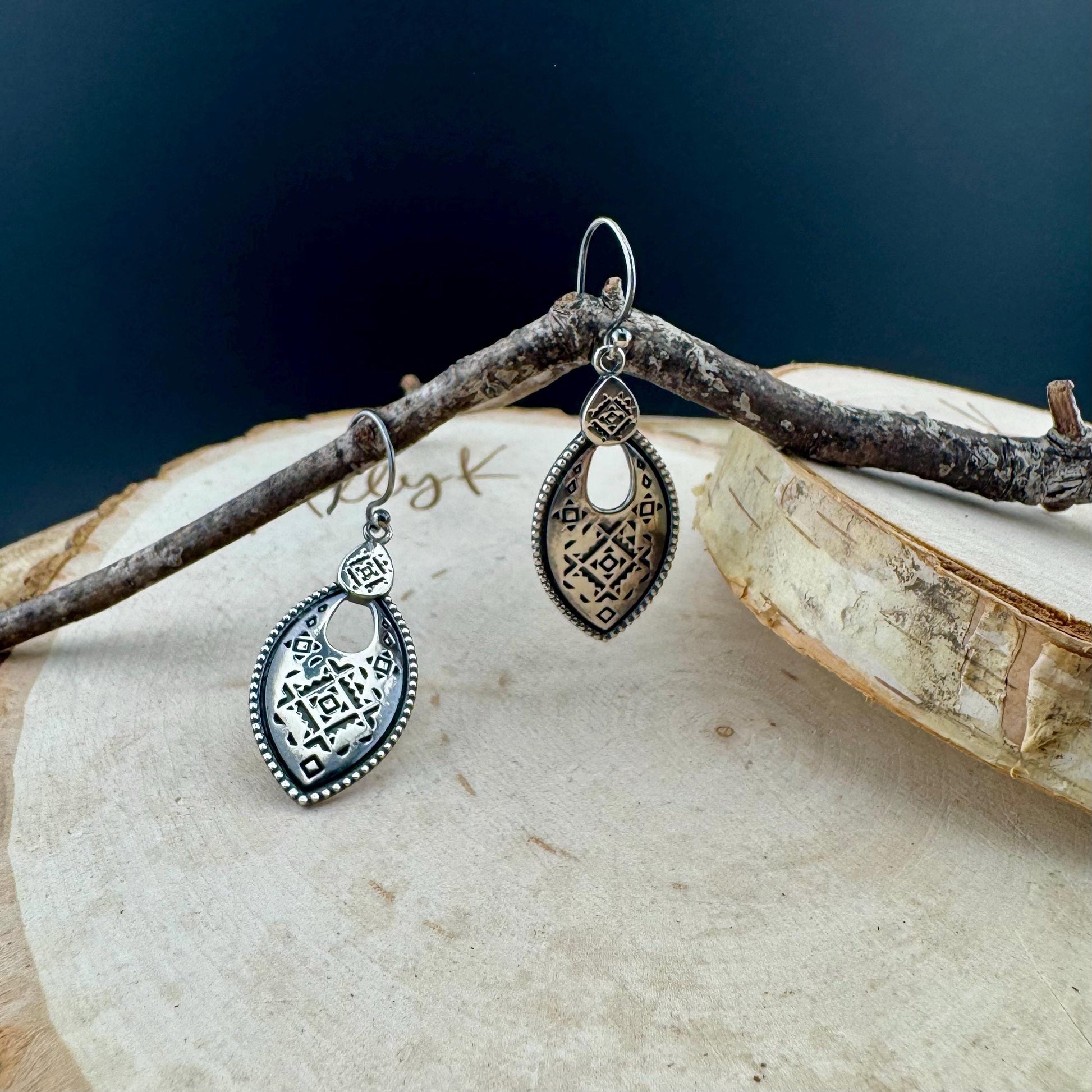 Sterling Silver Tribal Stamped Oval Earrings