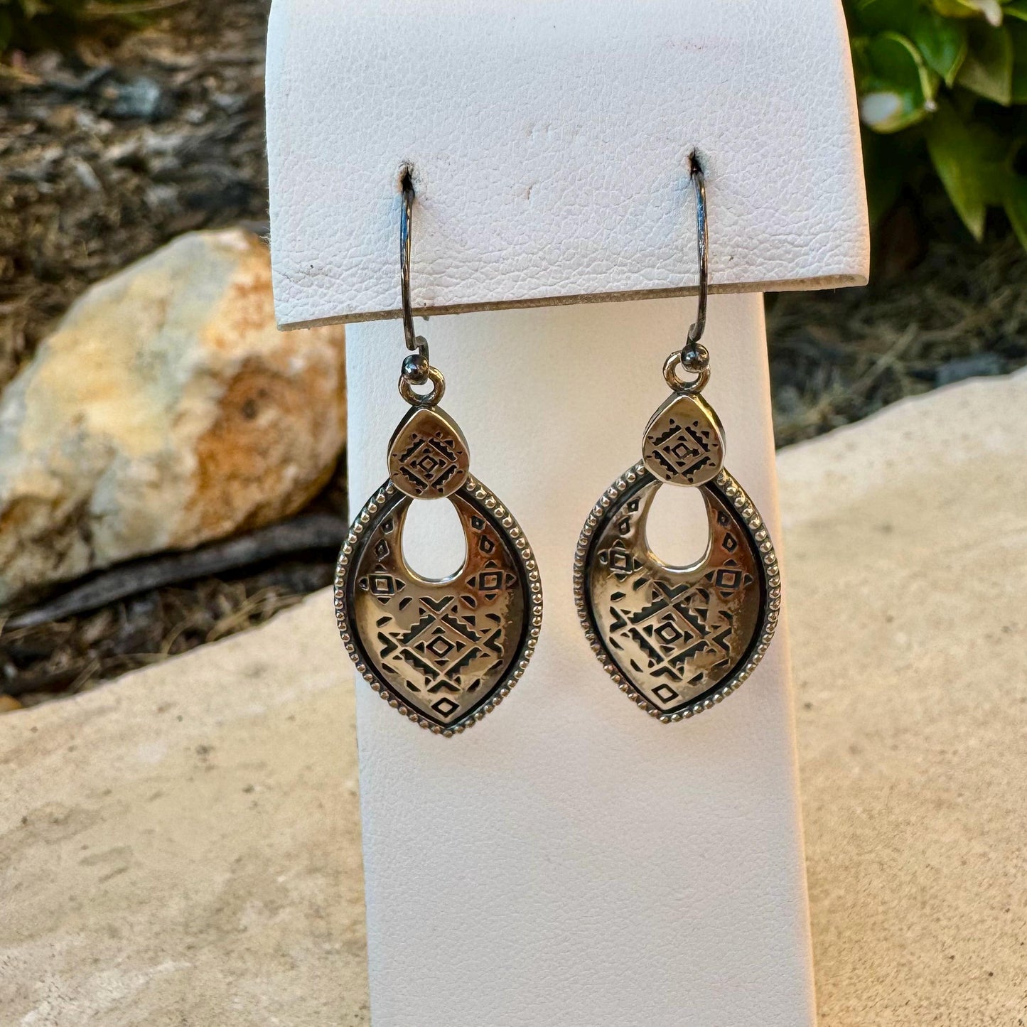 Sterling Silver Tribal Stamped Oval Earrings