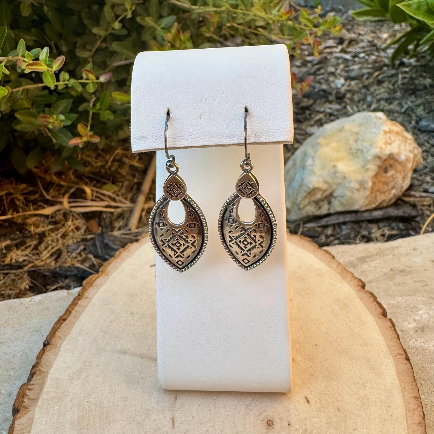 Sterling Silver Tribal Stamped Oval Earrings