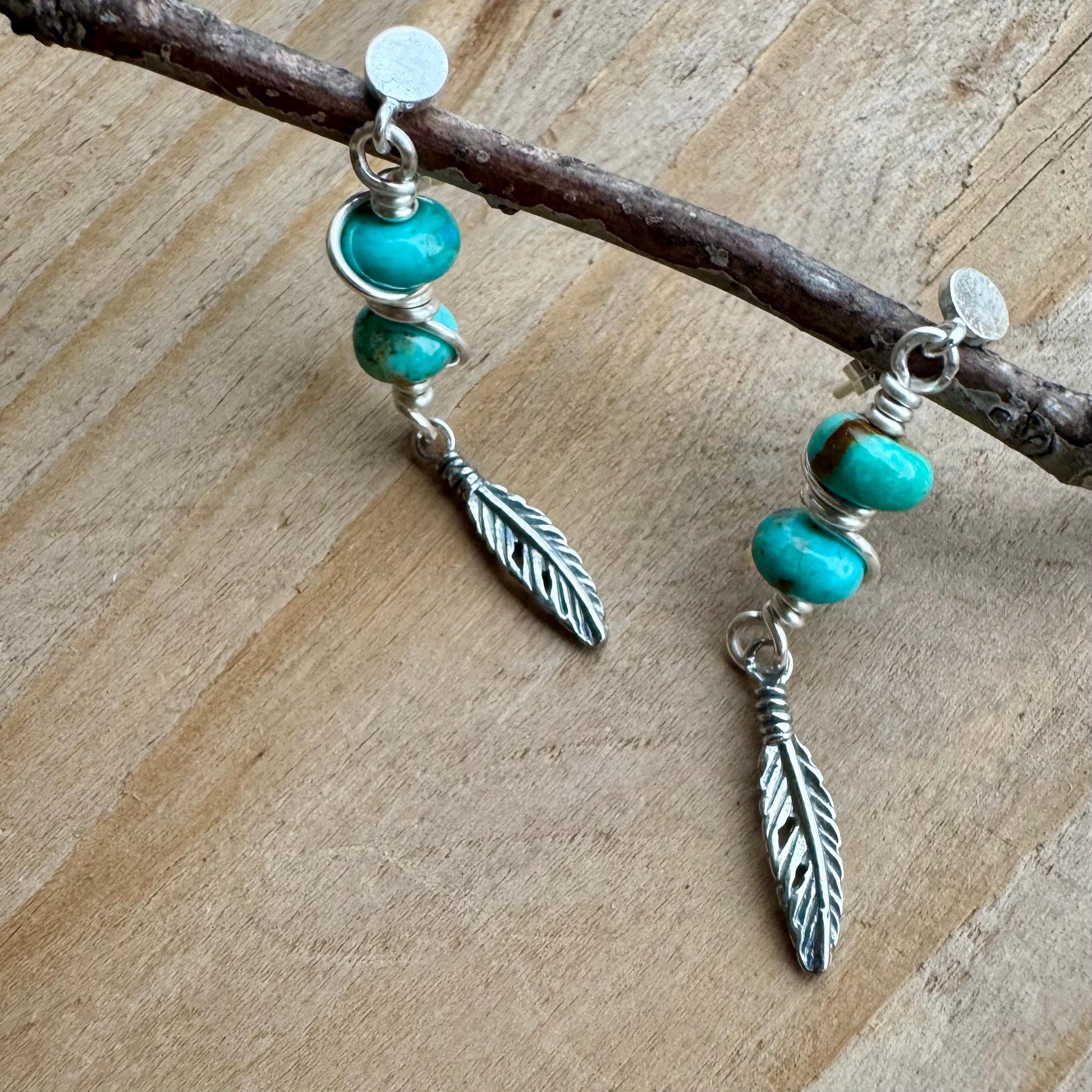 Sterling Silver Kingman Turquoise Post Drop Earrings, Natural Gemstone Jewelry