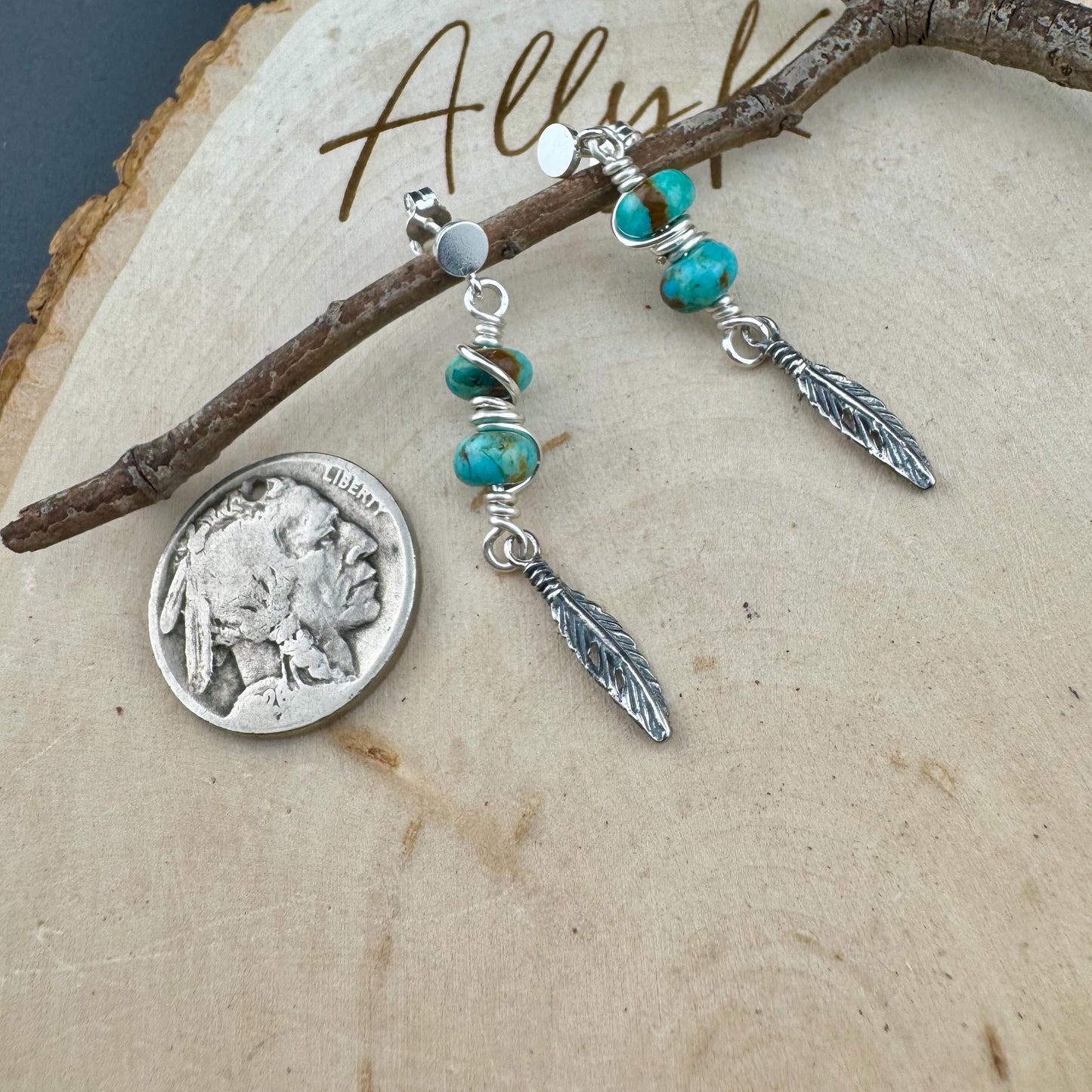 Sterling Silver Kingman Turquoise Post Drop Earrings, Natural Gemstone Jewelry
