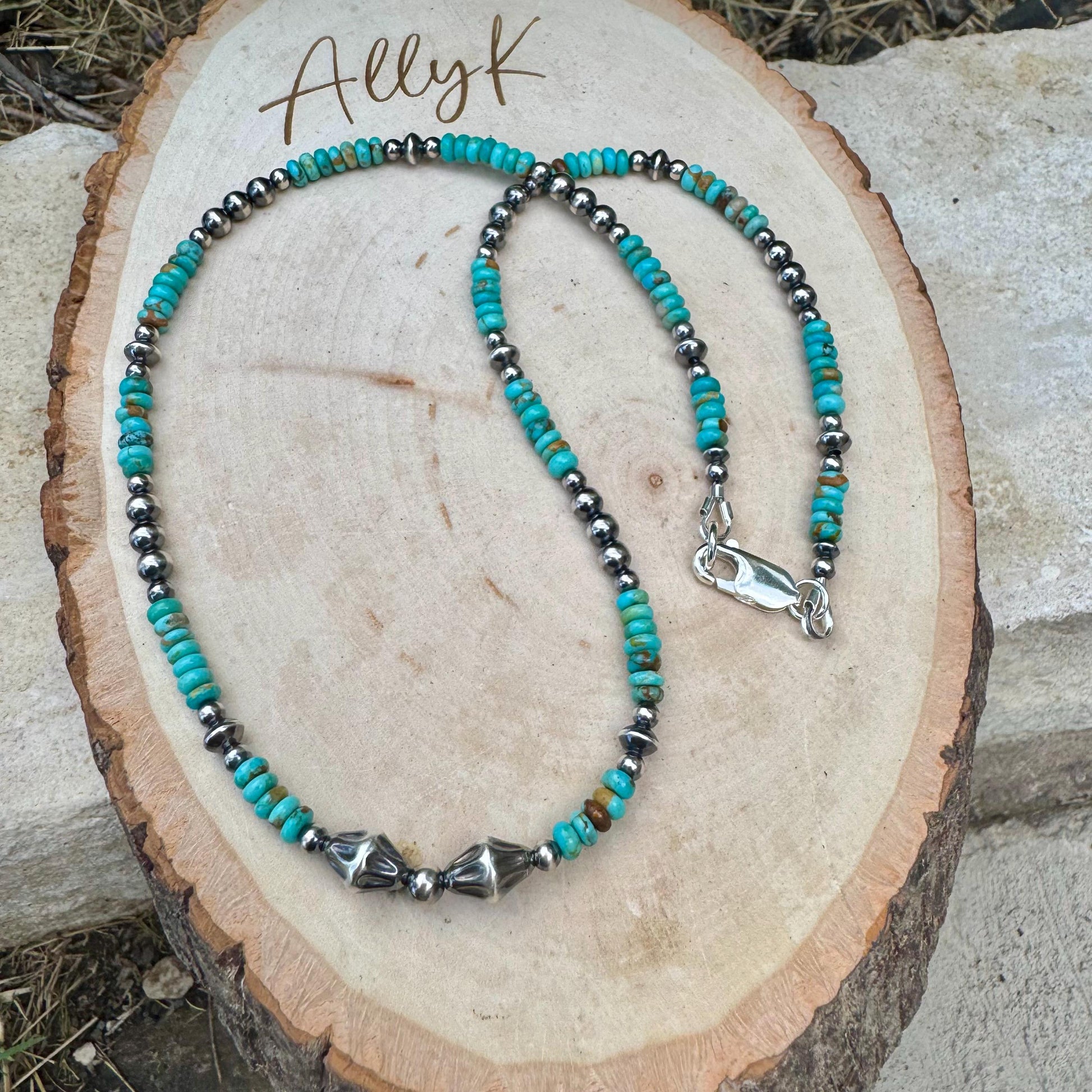 Kingman Turquoise Navajo Pearl Choker - Sterling Silver Gemstone Necklace