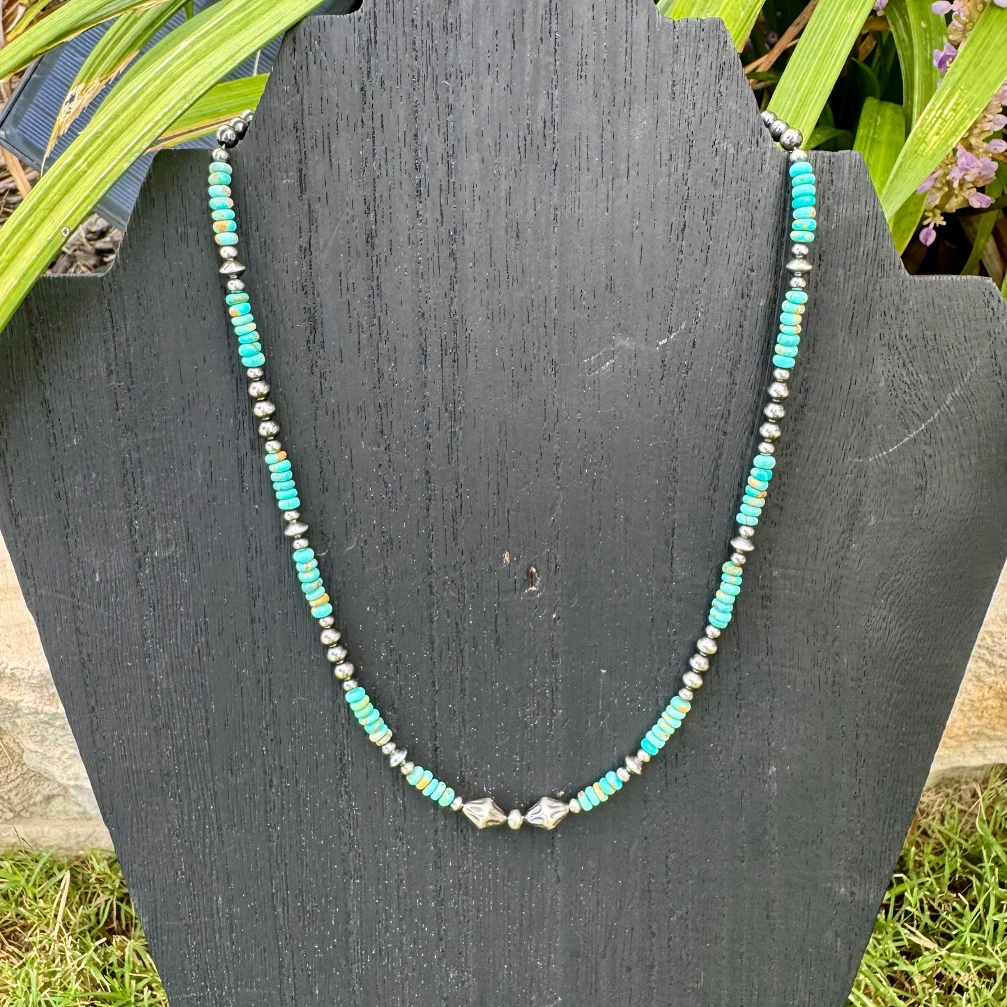 Kingman Turquoise Navajo Pearl Choker - Sterling Silver Gemstone Necklace