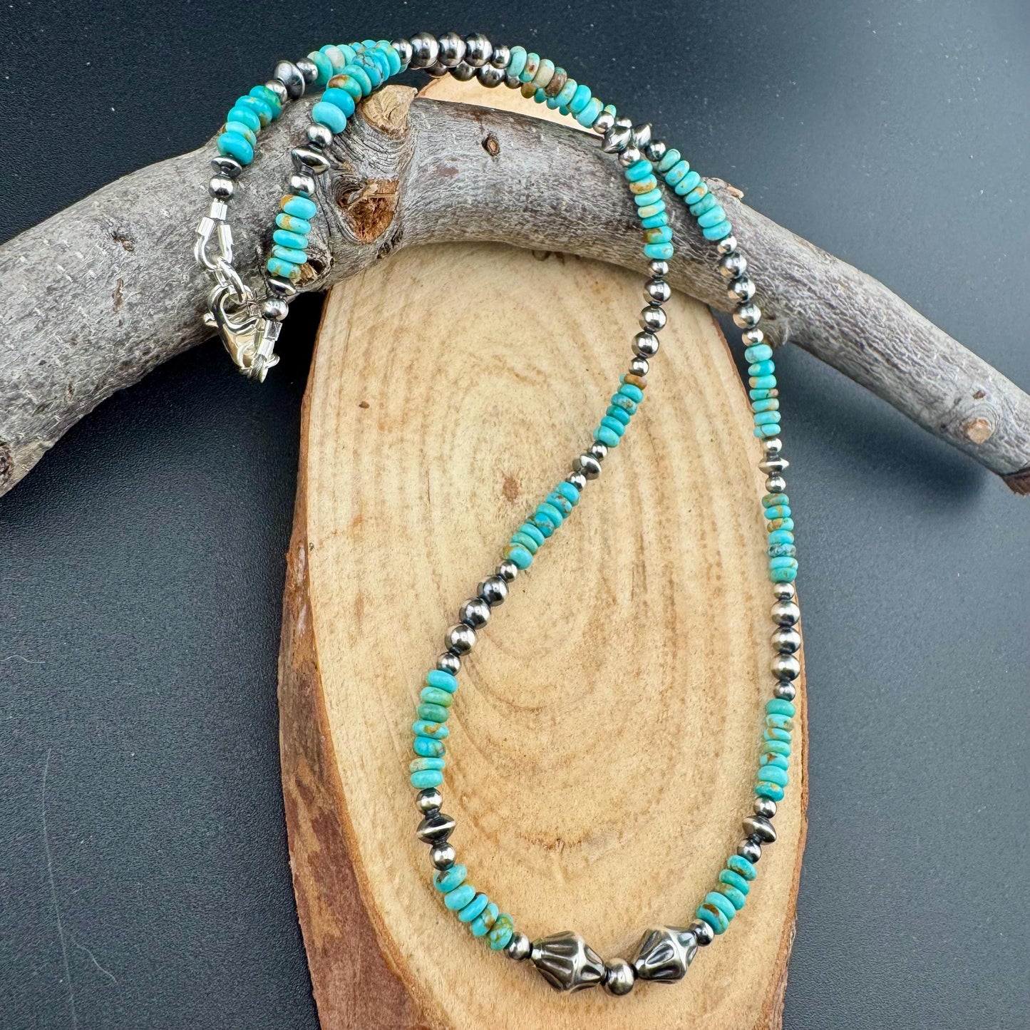 Kingman Turquoise Navajo Pearl Choker - Sterling Silver Gemstone Necklace