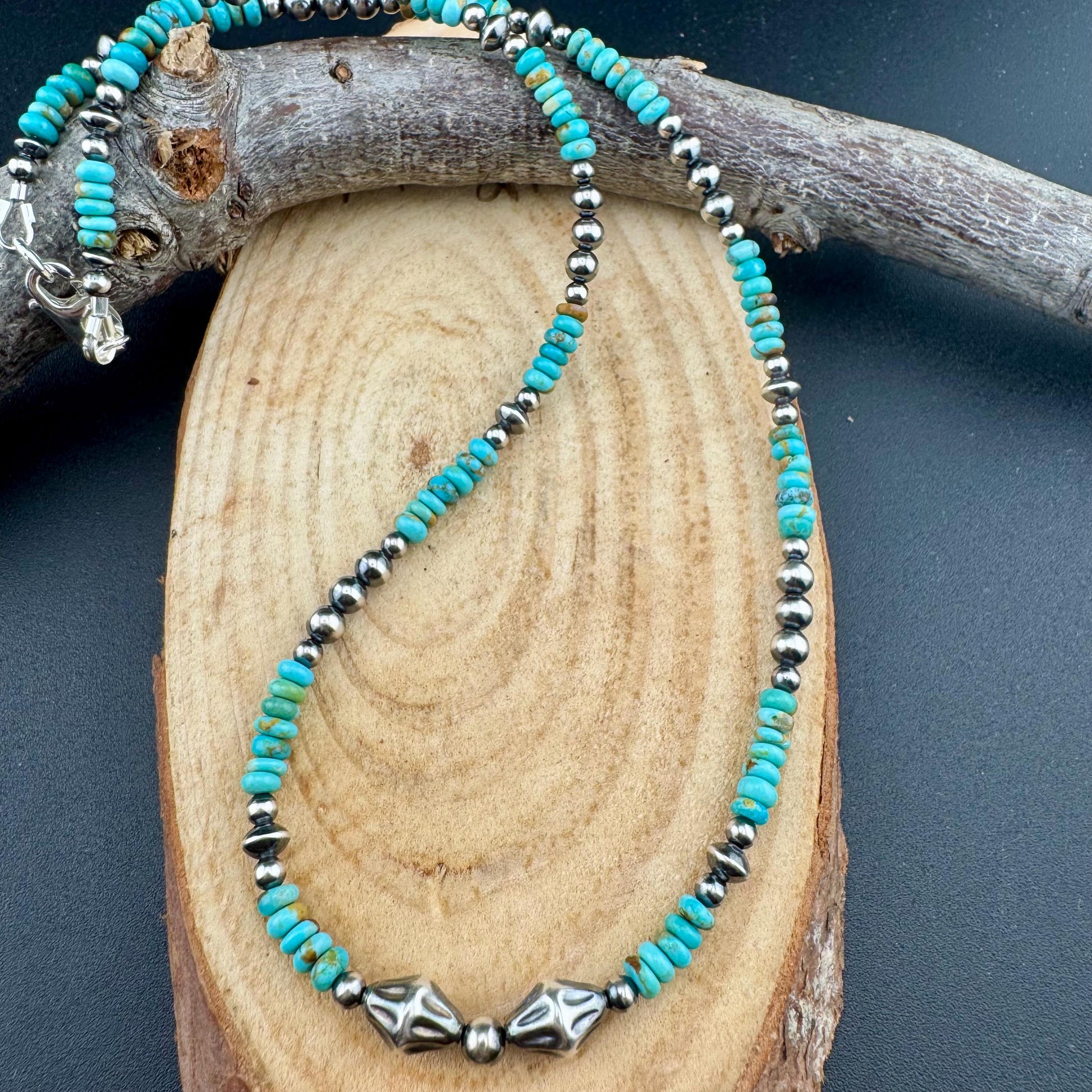 Kingman Turquoise Navajo Pearl Choker - Sterling Silver Gemstone Necklace