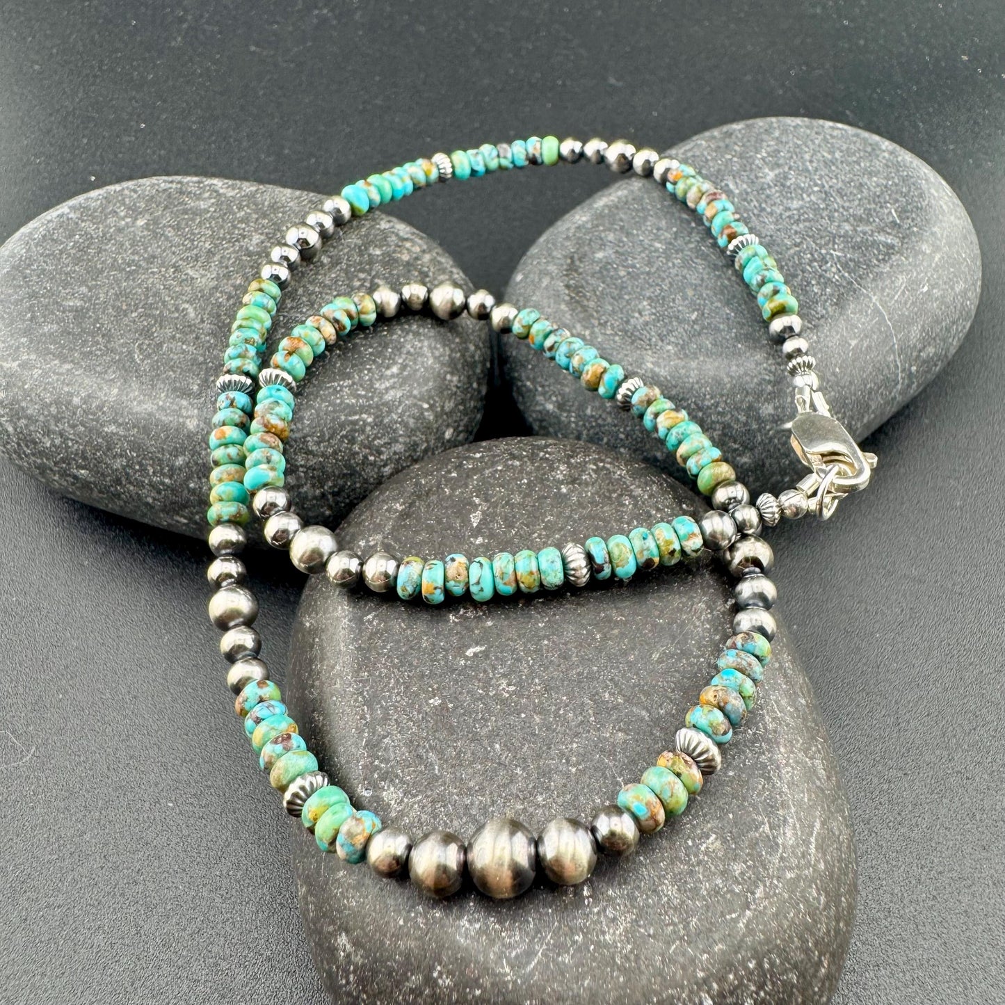 Navajo Pearl Turquoise Necklace, Sterling Silver Gemstone Southwestern Style Necklace