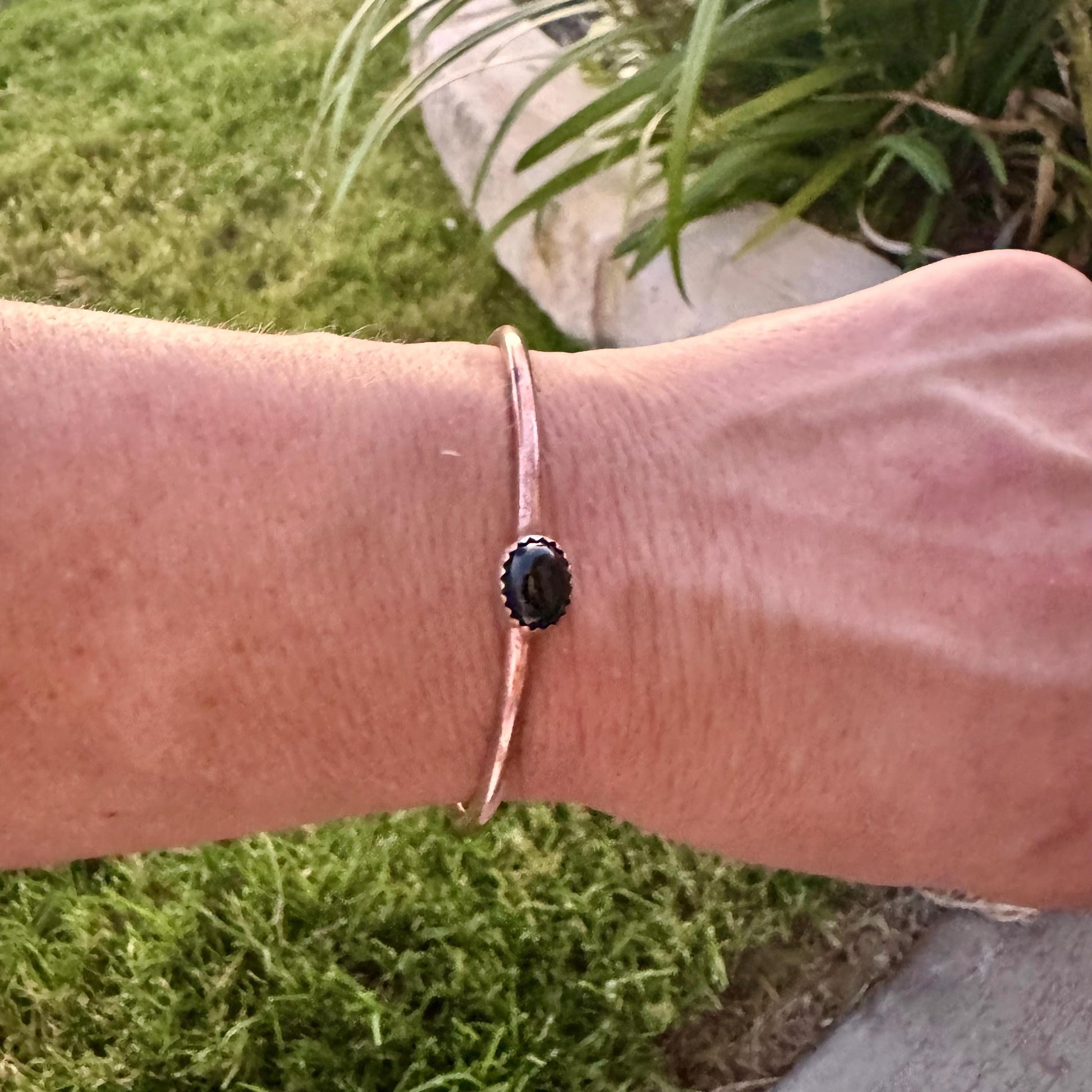 Onyx Bezel Cuff Bracelet | Antique Copper Adjustable Design