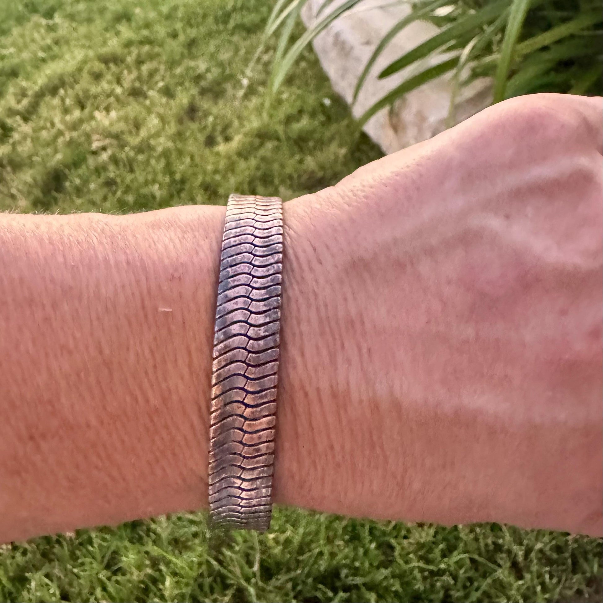 Rustic Herringbone Copper Cuff Bracelet – Antique Oxidized Finish
