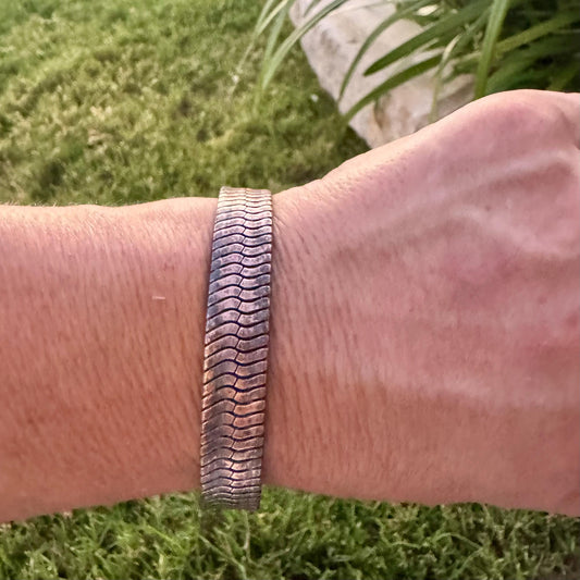 Rustic Herringbone Copper Cuff Bracelet – Antique Oxidized Finish