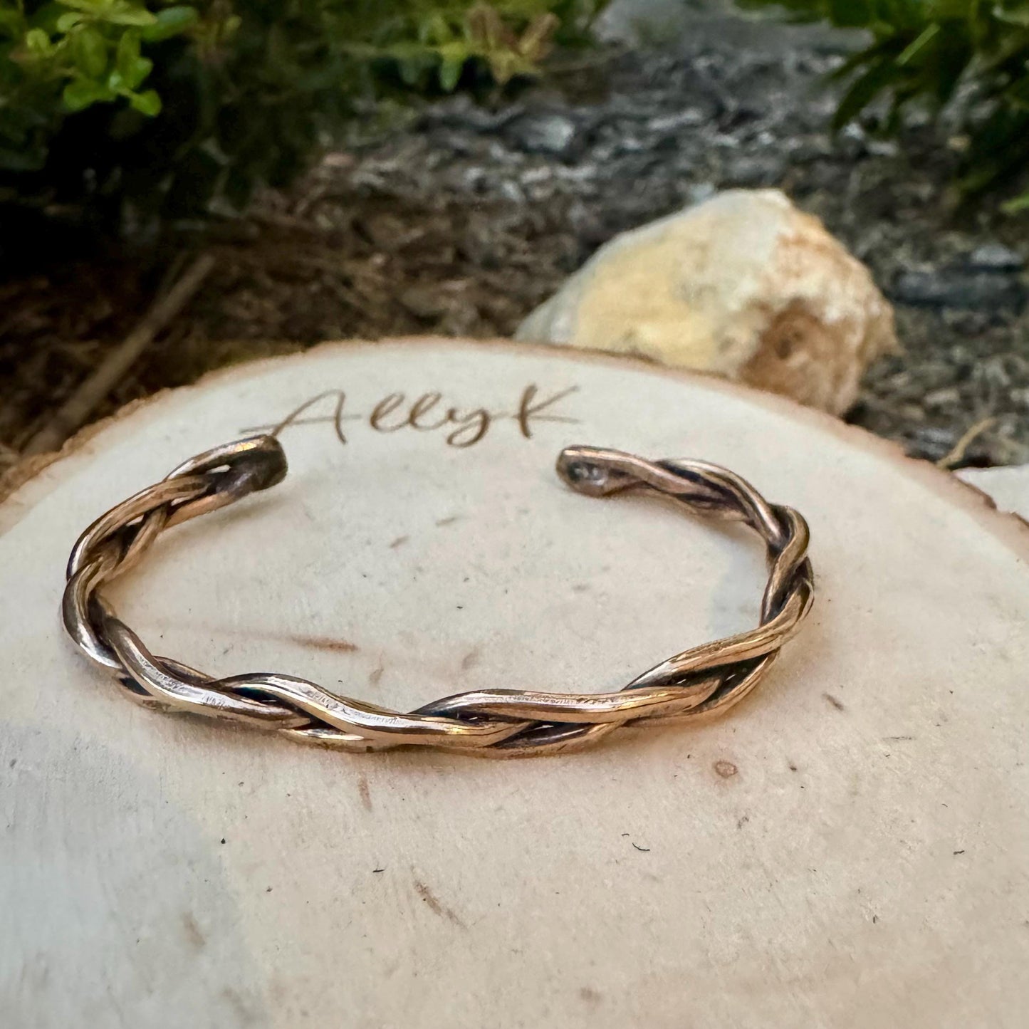 Handcrafted Rustic Bronze Braided Cuff Bracelet - Adjustable Bronze Jewelry