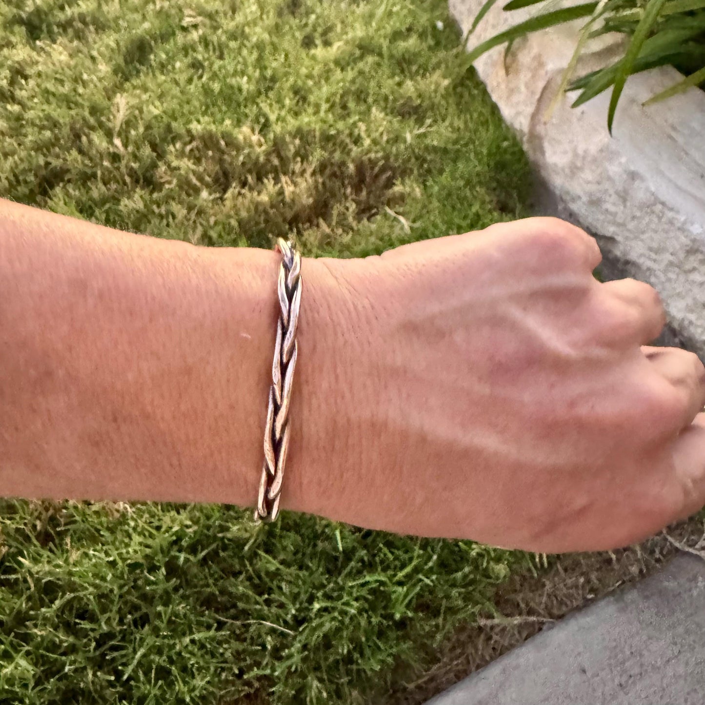 Handcrafted Rustic Bronze Braided Cuff Bracelet - Adjustable Bronze Jewelry