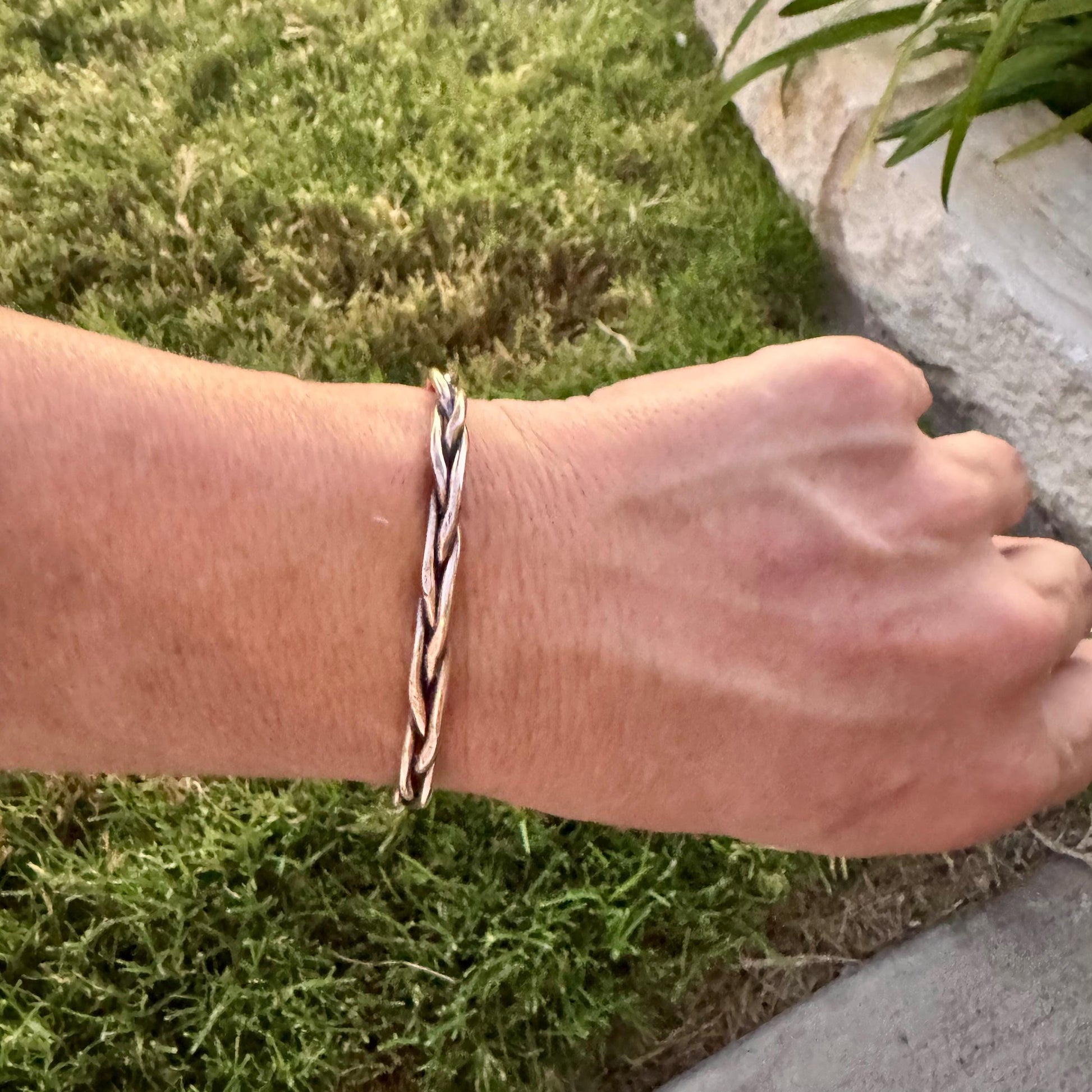 Handcrafted Rustic Bronze Braided Cuff Bracelet - Adjustable Bronze Jewelry
