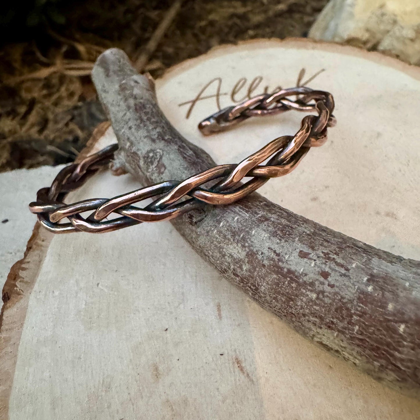 Handcrafted Rustic Copper Braided Cuff Bracelet - Adjustable Copper Jewelry
