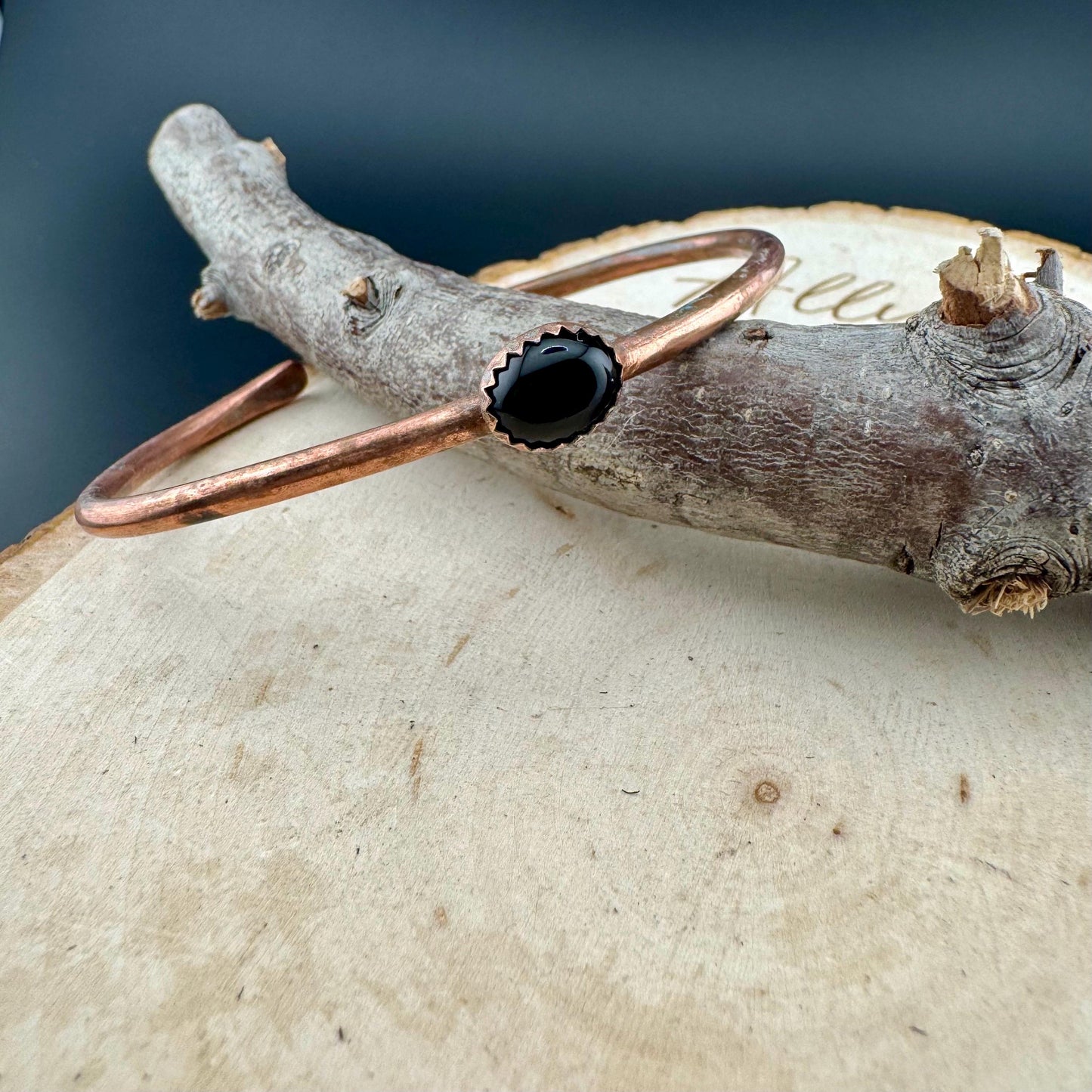 Onyx Bezel Cuff Bracelet | Antique Copper Adjustable Design