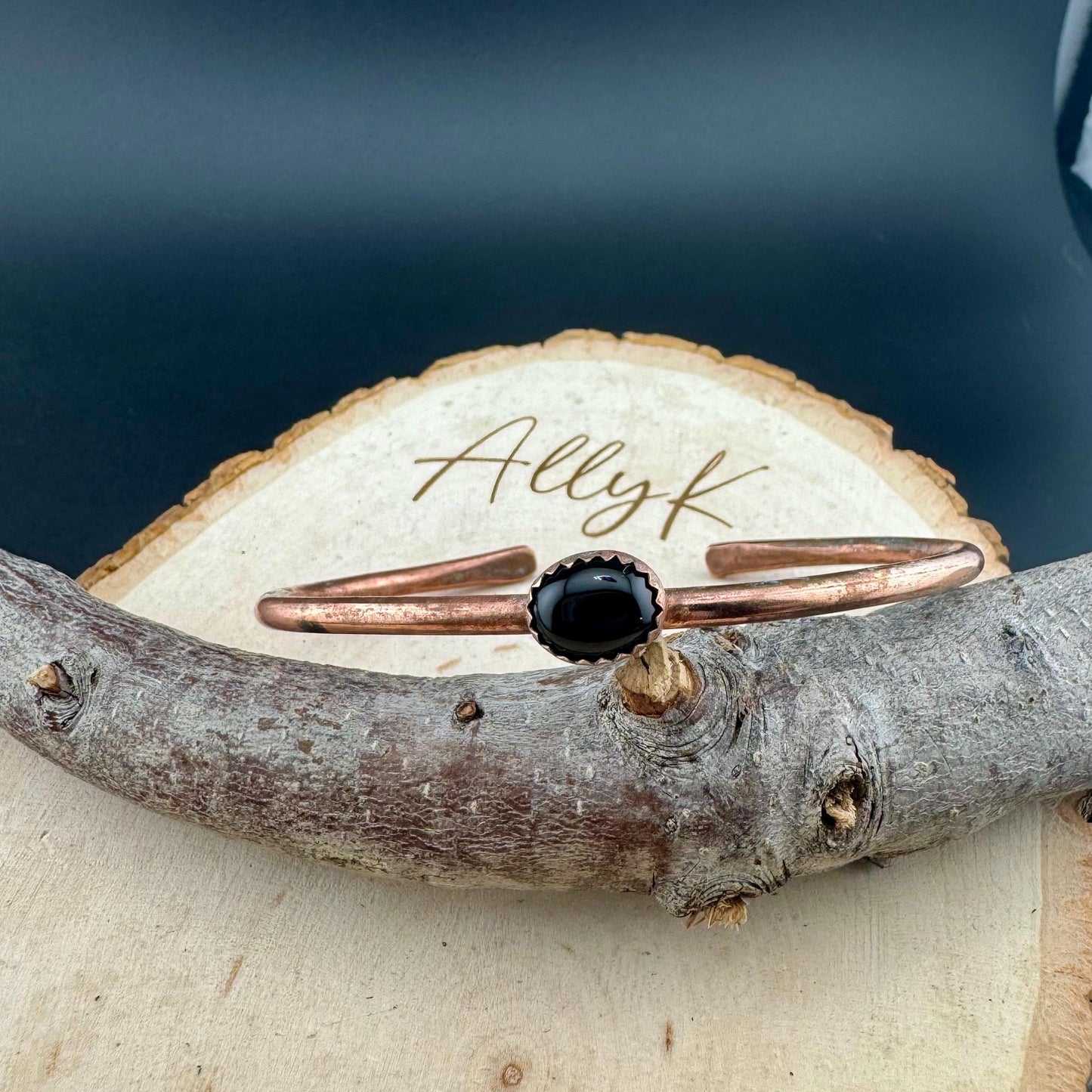 Onyx Bezel Cuff Bracelet | Antique Copper Adjustable Design