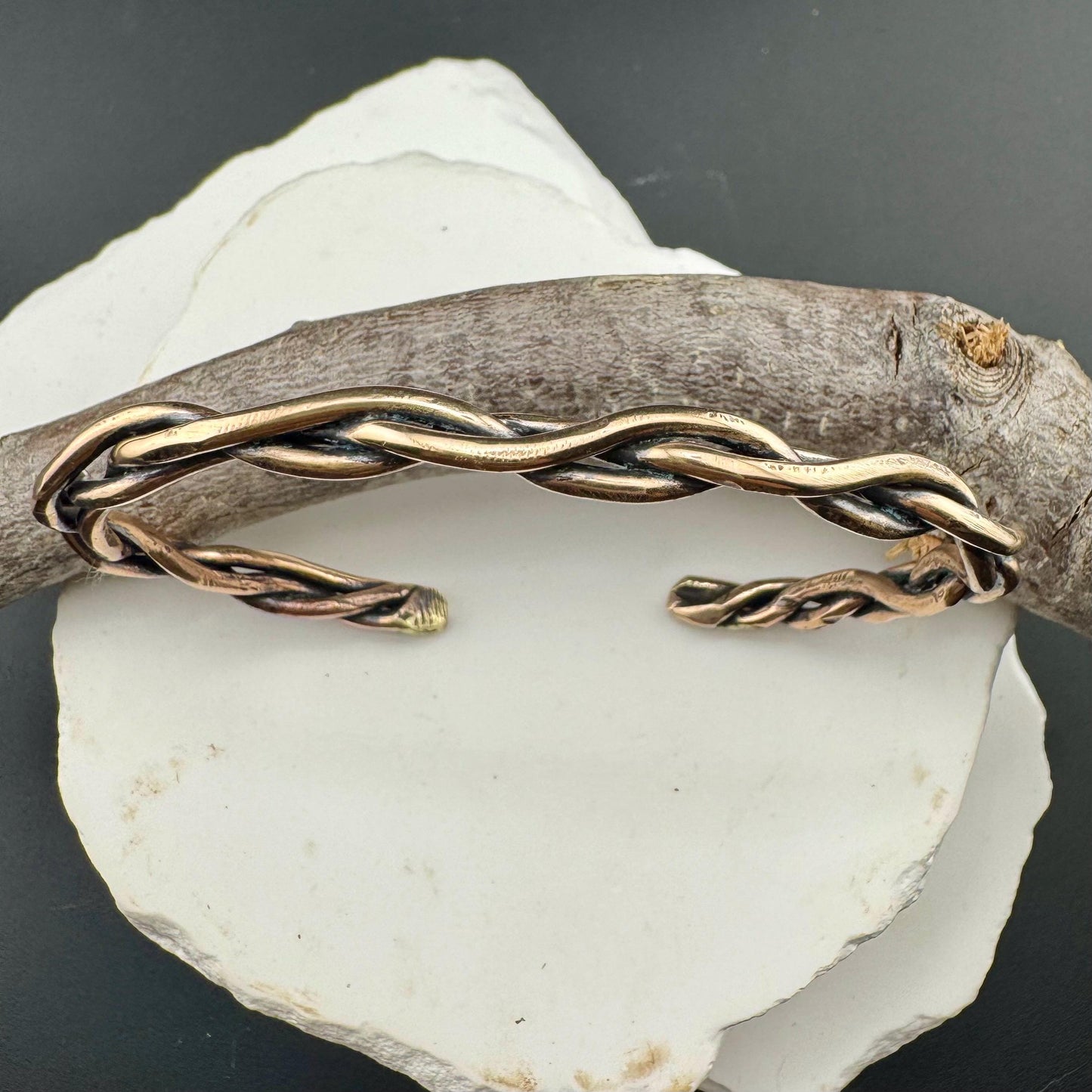 Handcrafted Rustic Bronze Braided Cuff Bracelet - Adjustable Bronze Jewelry