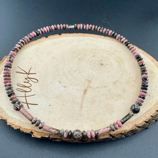 Chic Black Pink Rhodonite Choker - Stylish Memory Wire Jewelry