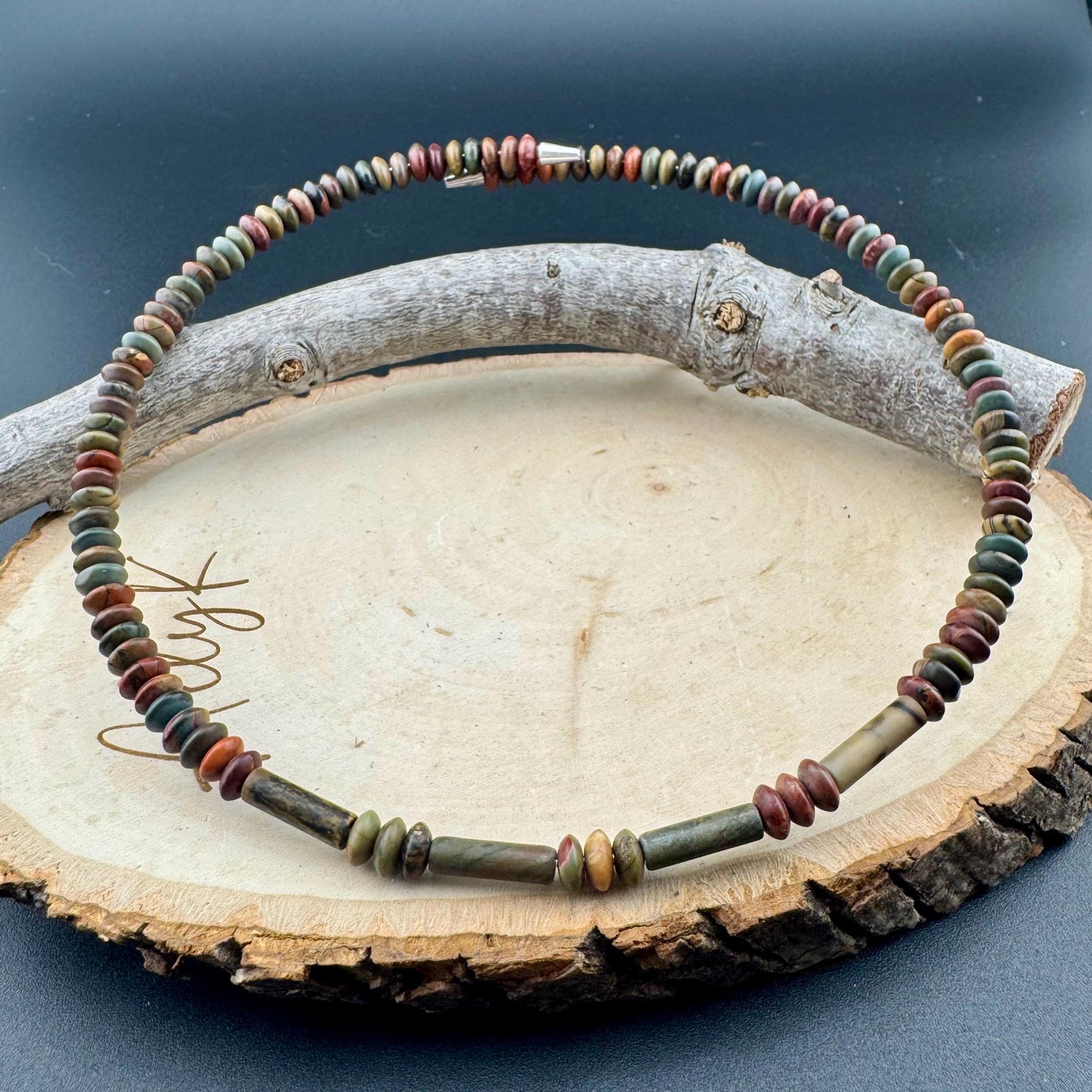 Picasso Red Creek Jasper Choker Necklace - Elegant Memory Wire Design