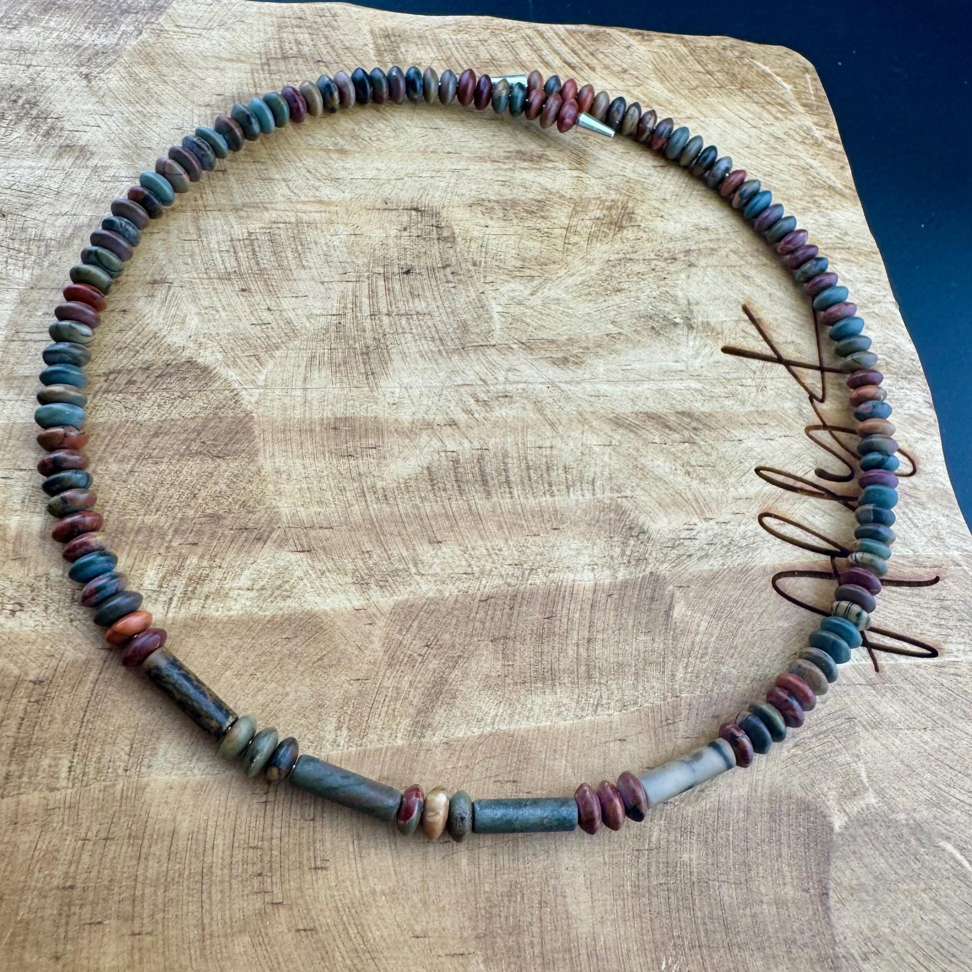 Picasso Red Creek Jasper Choker Necklace - Elegant Memory Wire Design