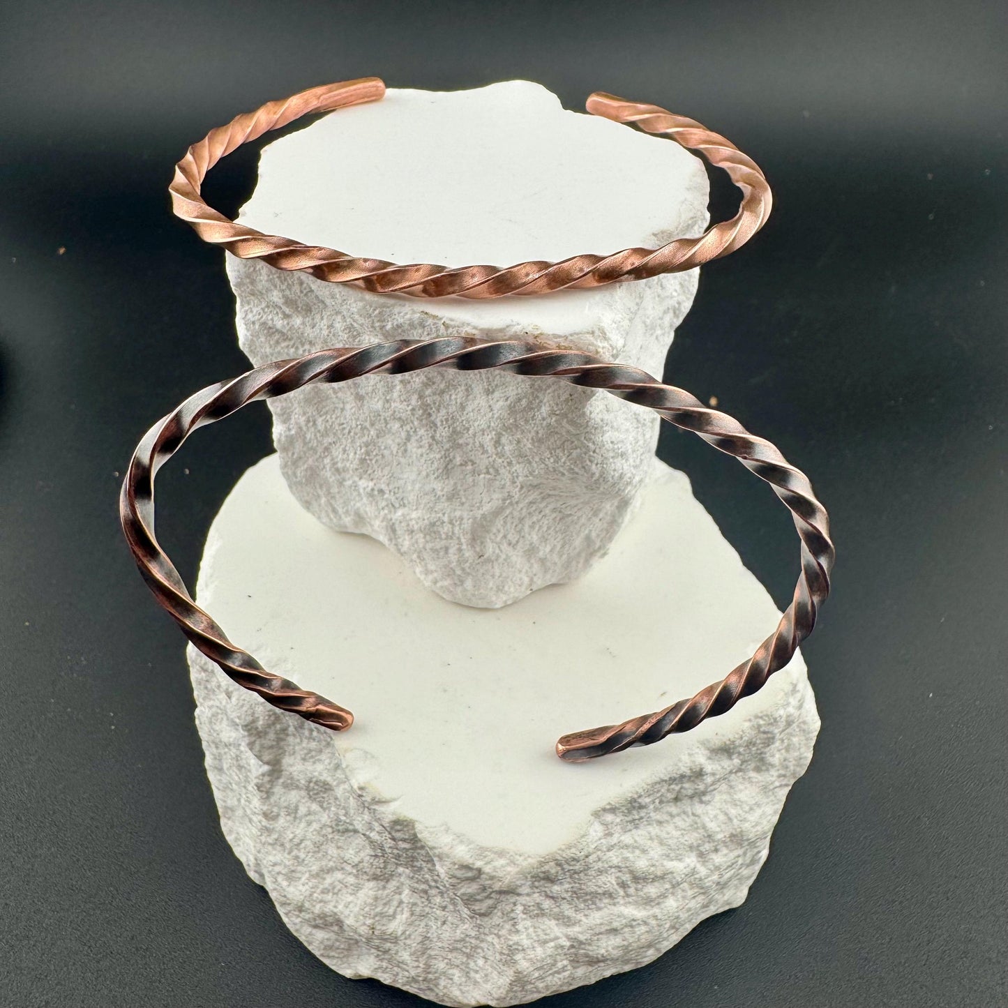 Handmade Copper Twisted Wire Cuff Bracelet - Artisan Unique Design, Oxidized or Shiny Finish