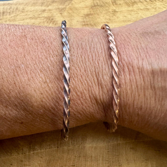 Hand‑Forged Copper Twisted Cuff Bracelets • Set of 2 • Rustic Stacking Cuffs