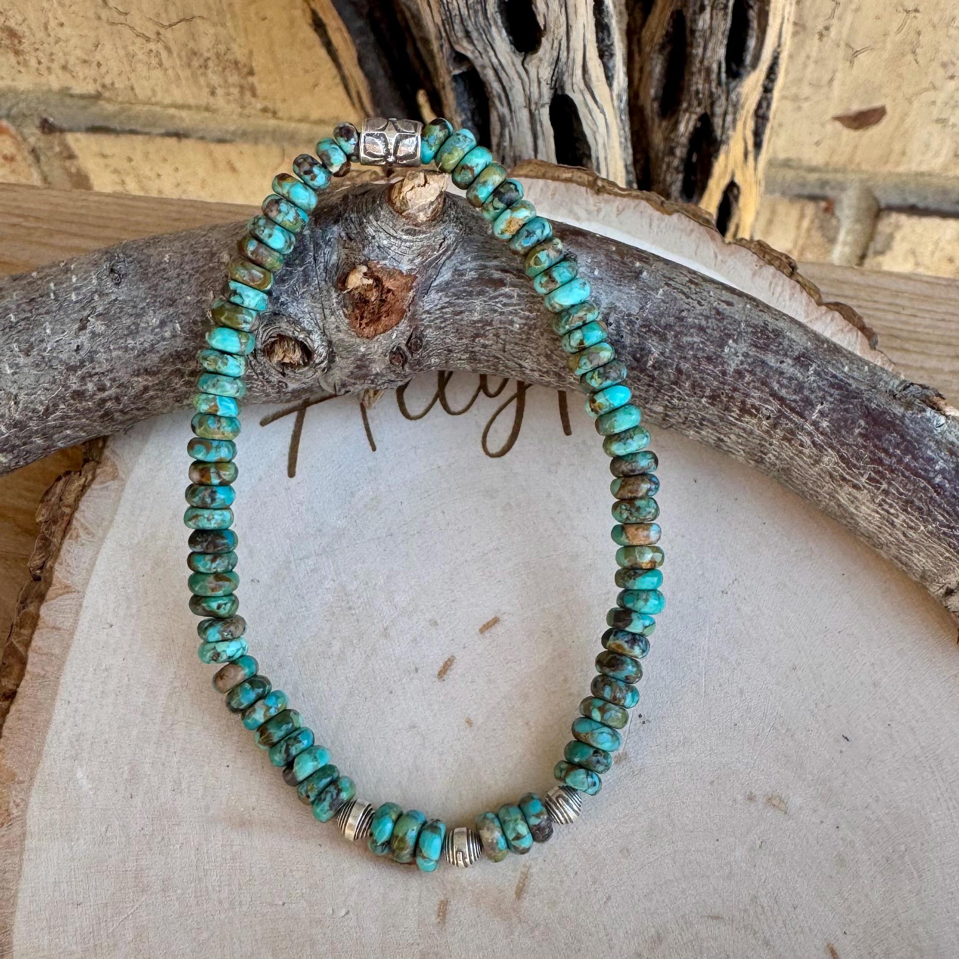 Turquoise Beaded Stretch Bracelet | Sterling Silver Gemstone Jewelry