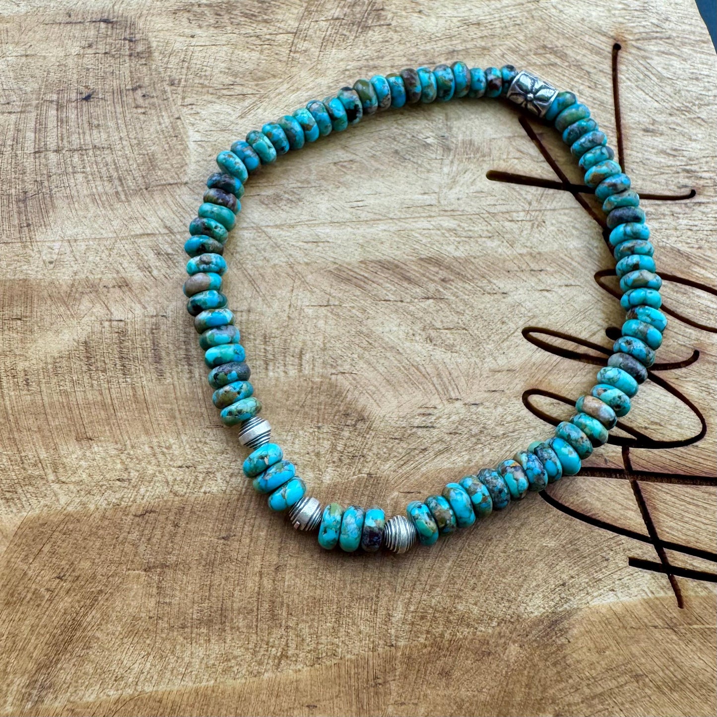 Turquoise Beaded Stretch Bracelet | Sterling Silver Gemstone Jewelry