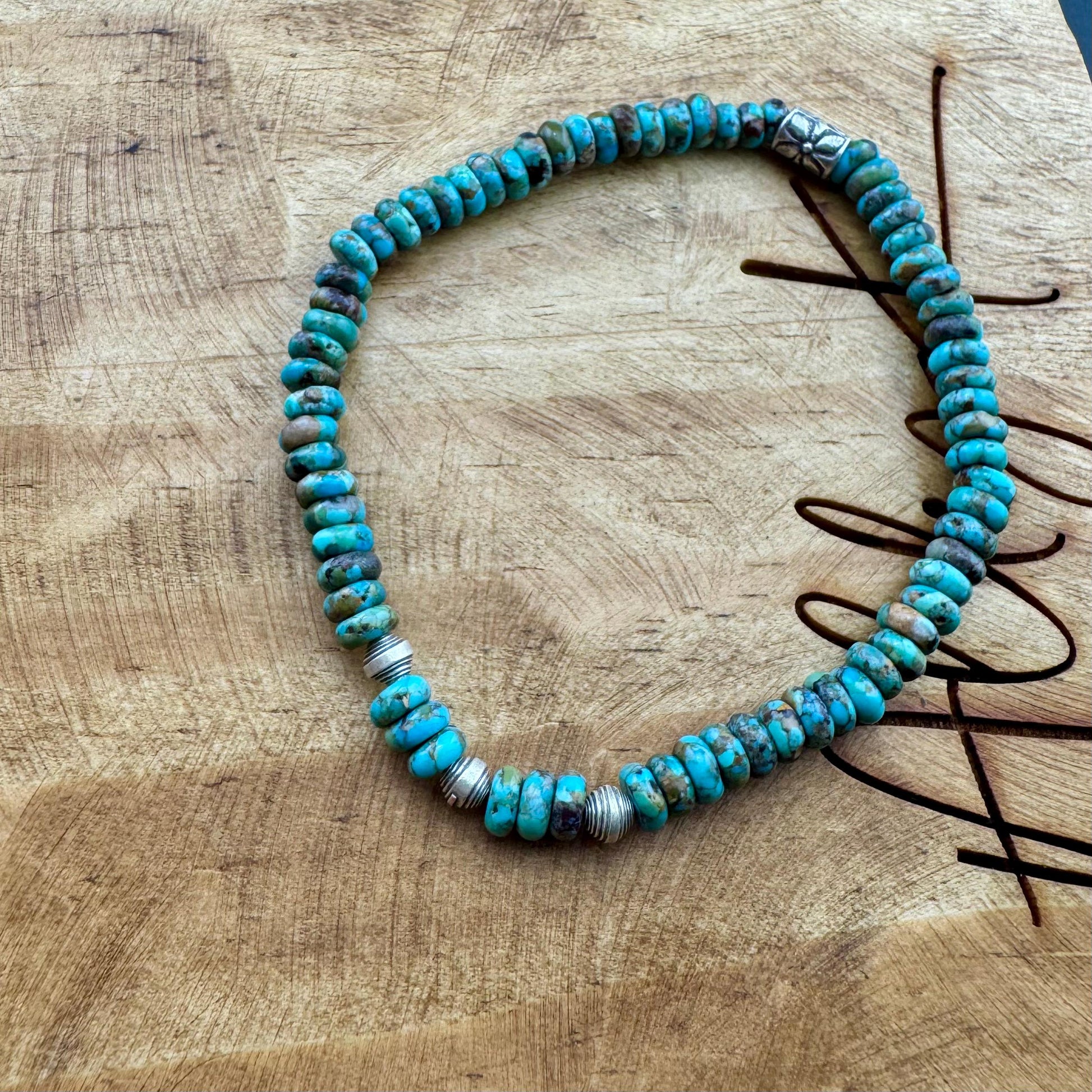 Turquoise Beaded Stretch Bracelet | Sterling Silver Gemstone Jewelry