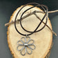Handmade Sterling Silver Flower Pendant on Genuine Leather Necklace