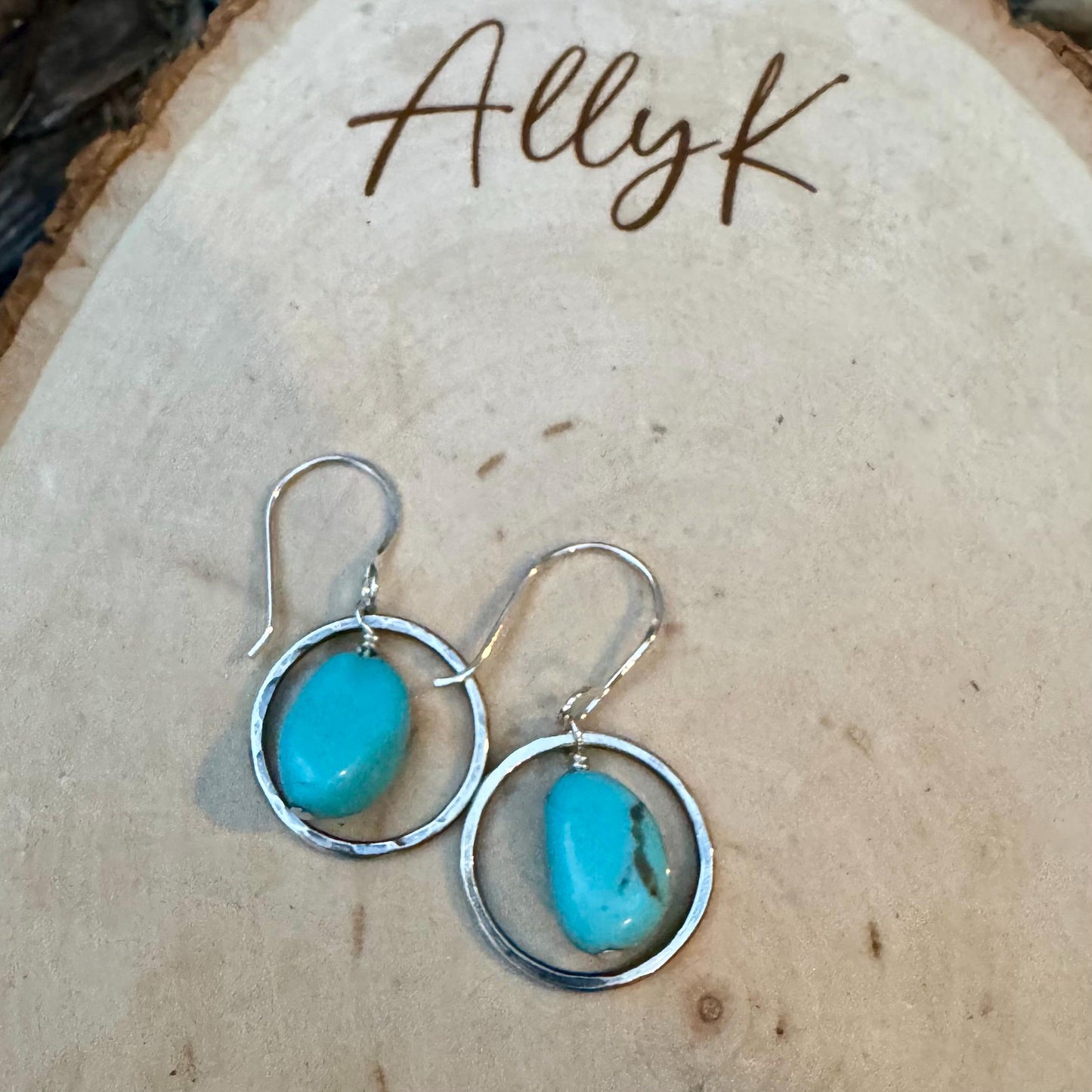 Raw Turquoise Pebble Nugget Earrings on Sterling Silver Circles