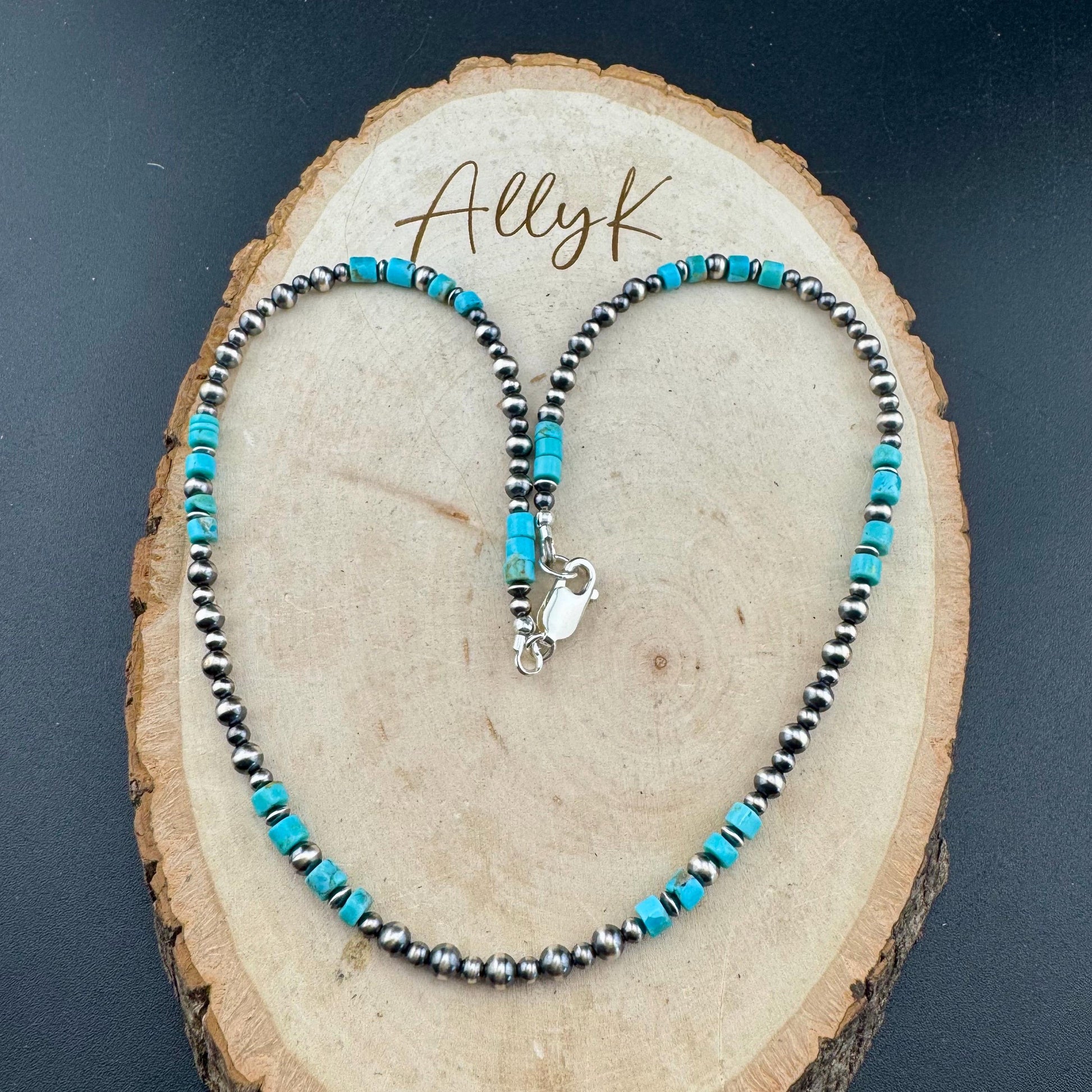 Turquoise Choker Necklace with Kingman & Navajo Pearl in Sterling Silver