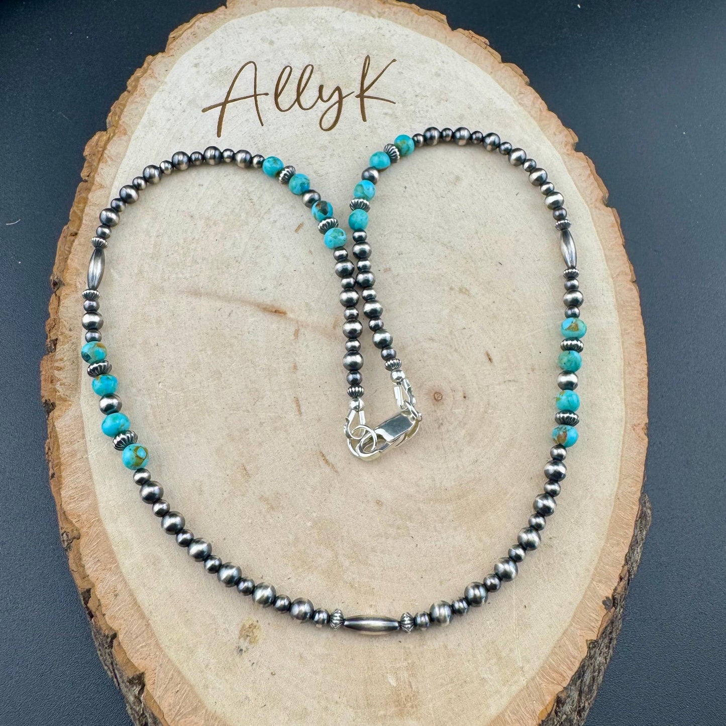 Kingman Turquoise& Navajo Pearl Sterling Silver Choker Necklace